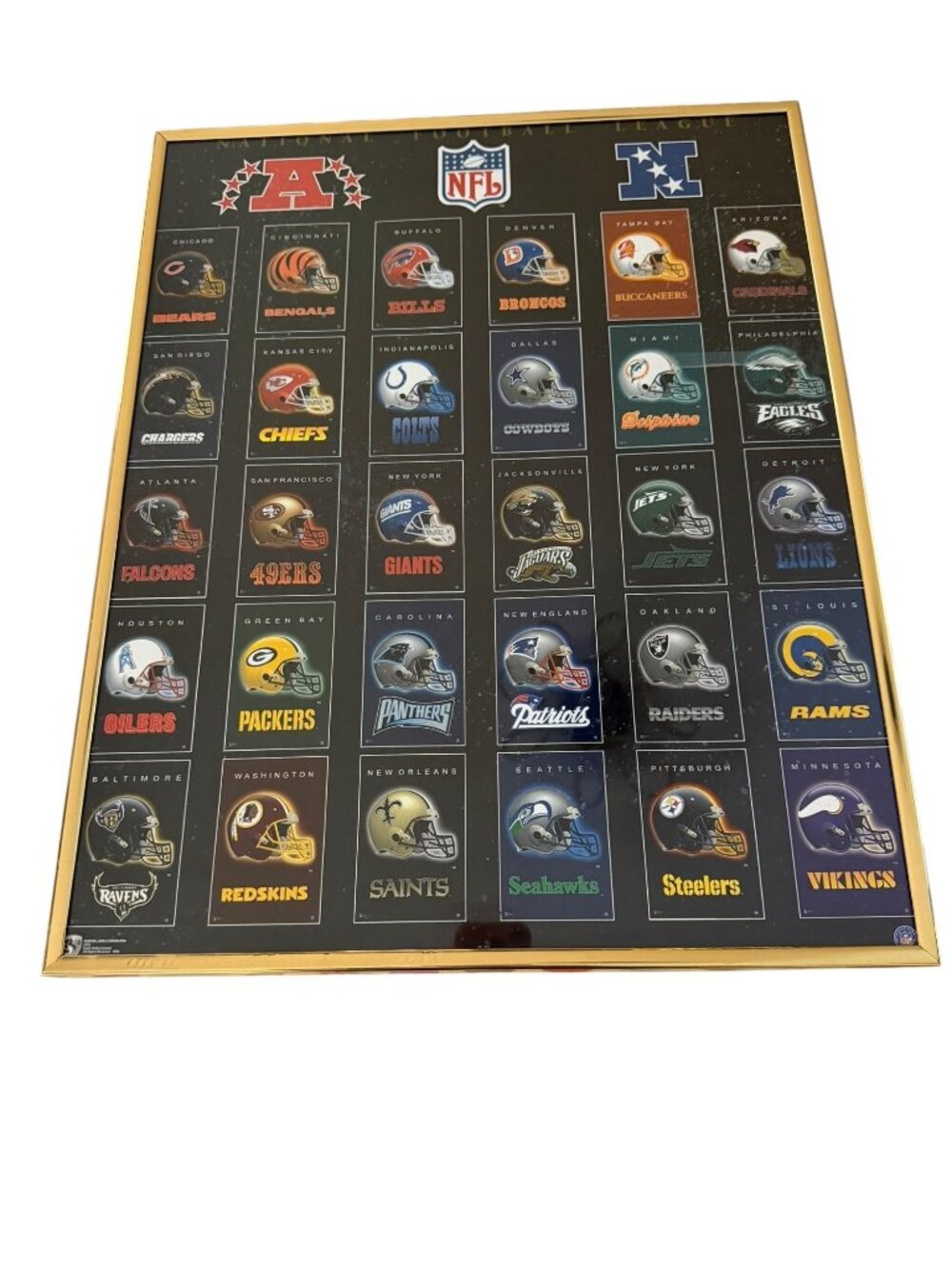 Vintage 1996 NFL Helmet Poster Framed 16x20 Wall Art AFC NFC Teams Football Memo